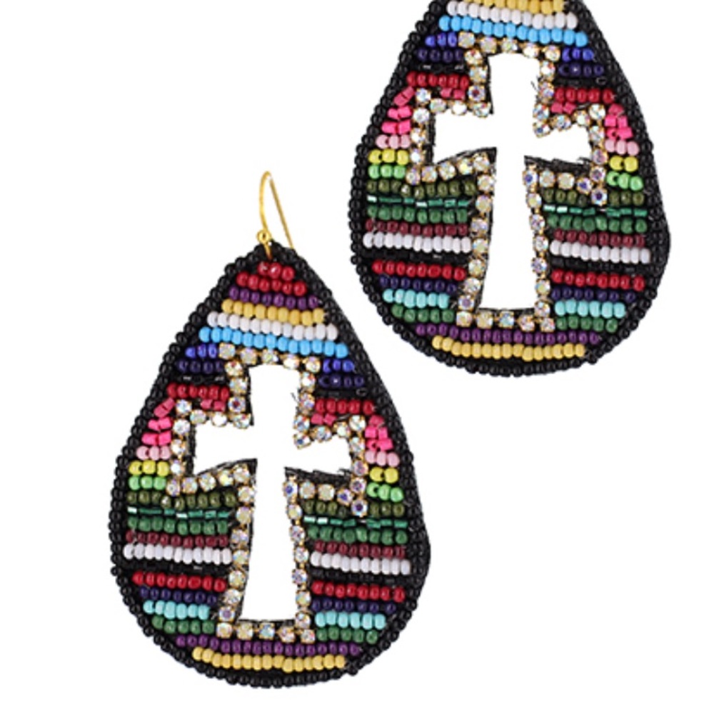 Colorful Beaded Cross Earrings